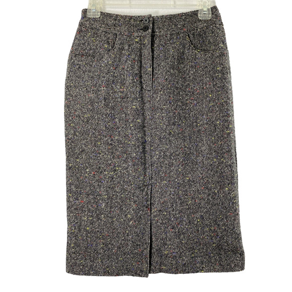 Talbots Midi Skirt Women Size 4 Wool Blend Black Tweed Straight Preppy Academia - Picture 1 of 10